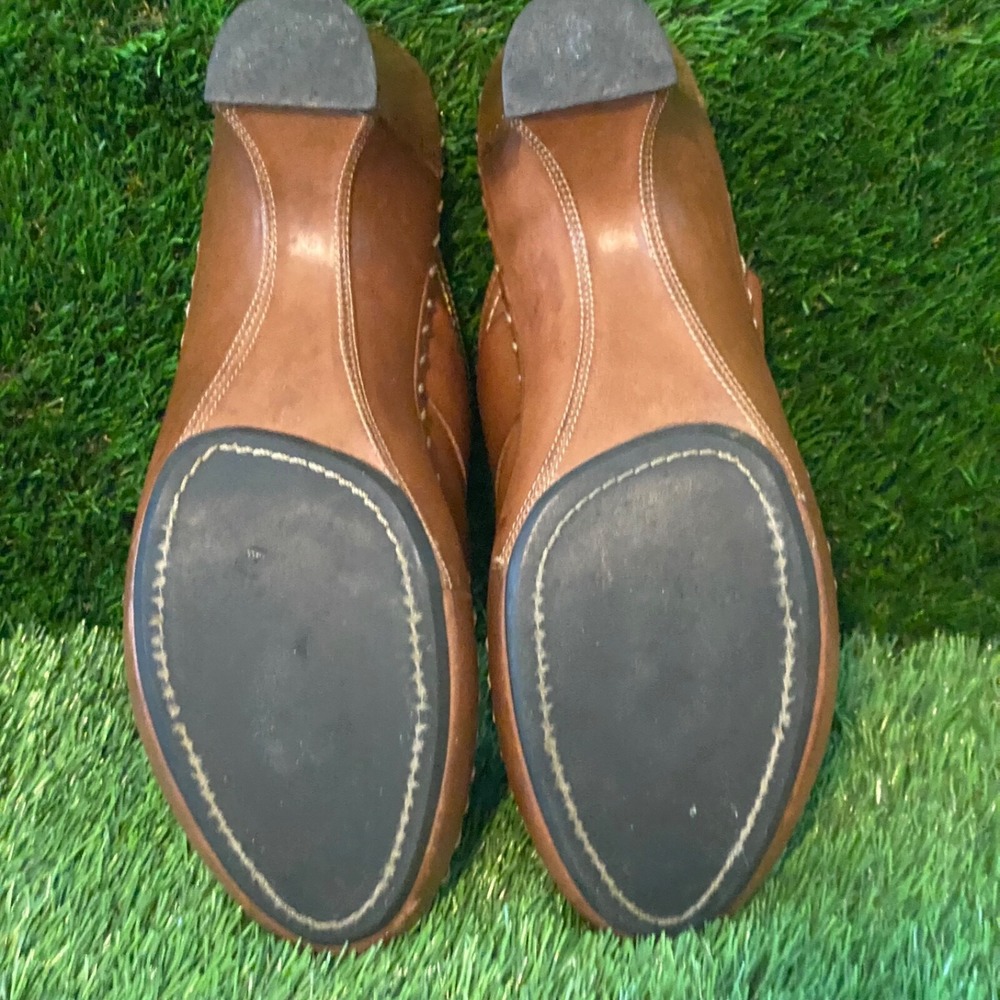 Frye Mules Women's 9.5M Brown Leather Studded Stitched Buckle 3" Heel - Picture 2 of 7